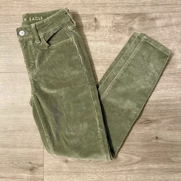 American Eagle Corduroy Pants Stretch Olive Green Size 00 Short - Picture 2 of 6